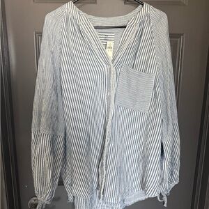 Aerie Daybreak cover up- Blue and White Striped Blouse